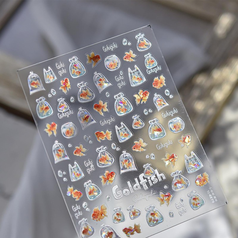 1 Sheets 5D Embossed Goldfish Nail Stickers for Nail Art