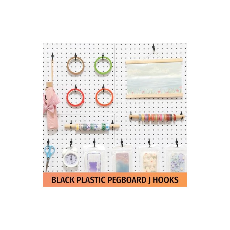 HUHOLE 100 Pack Pegboard Plastic Hooks – J Shape Peg