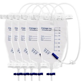 Reevnnmer 5 Pack Leg Bag Urinary Drainage Bag, 750ml,Cloth Straps, Anti-Reflux Valve, (Pack of 5)