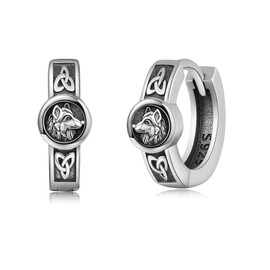 Wolf Earrings Sterling Silver Viking Hoop Earrings Celtic Knot Jewellery Gifts for Men Women, Sterling Silver, No Gemstone