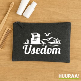 Huuraa Usedom Wash Bag Beach Motif Gift 1 Litre Charcoal Felt Usedom Gift Idea