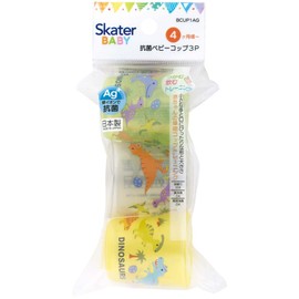 Skater BCUP1AG-A Baby Cup, 2.0 fl oz (60 ml), Small Cup, For Children 4 Months and Up, 3-Piece, Antibacterial, Dinosaurus, Picture Book, Teeth Brushing, Practice