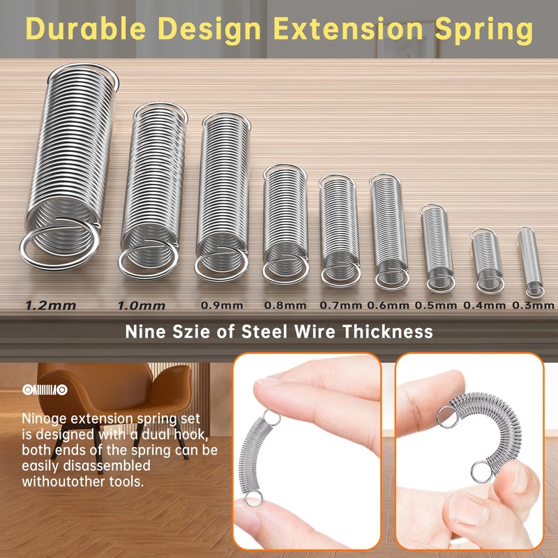 100 Pcs Extension Spring, Beesini Extension Spring Assortment Kit 25