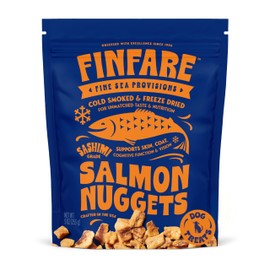 Finfare Freeze Dried Salmon Dog Treats, Protein & Omega-3s, Grain Free Salmon Dog Training Treats, Crafted in USA, Nuggets - 9oz