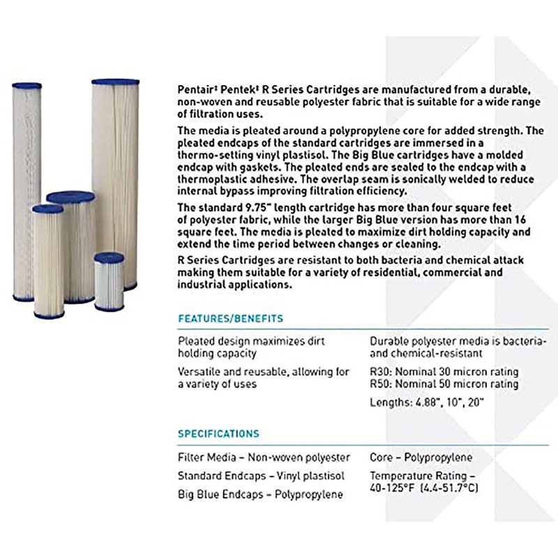 Pentair Pentek R50-BB Big Blue Sediment Water Filter, 10-Inch, Whole
