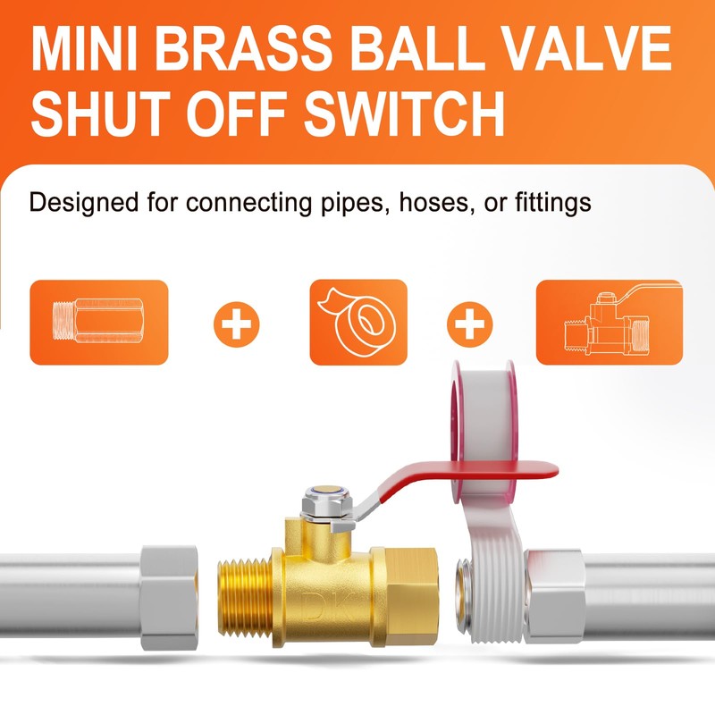 GASHER 3PCS 1/4 Inch Brass Mini Ball Valve, Shut Off