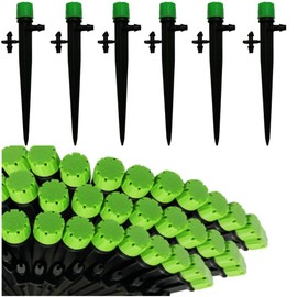 DACUAN 50 Emisores de Riego por Goteo para Tubos de Riego, Pulverizador de Emisor de Goteo Ajustable de 360 Grados con Estaca, Rociadores de Goteo de Riego para Sistema de Riego Para Jardín (verde)