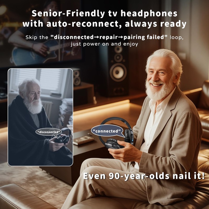 Wireless Headphones for TV Watching, BKM400 TV Headphones Wireless for