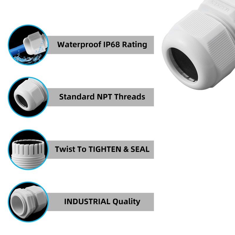 Pack of 20 cable glands M25, IP68 waterproof cable guide