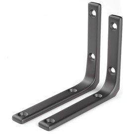 Homeme Shelf Bracket, L-Shaped Bracket, Stainless Steel, Load Capacity: 55.1 - 165.3 lbs (25 - 75 kg), Set of 2, Wall, Shelf, Shelf Support, Hardware, Screws Included, Black, 3.9 inches (10 cm)