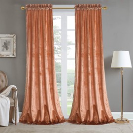 Roslynwood Luxury Peach Rose Crushed Velvet Curtains 108 inches- Black Sunlight Thermal Insulated Noise Reducing Panels Window Decor for Bedroom, Peach Rose, W52 x L108 inches, 2 Panels
