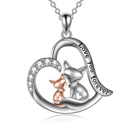 POPLYKE Frog/Fox/Ladybug/Cat/Pig/Dinosaur/Penguin/Sea Turtle/Koala Necklace Jewelry for Women Sterling Silver for Mom Daughter Wife(sliver-animal necklace), Metal, Cubic Zirconia