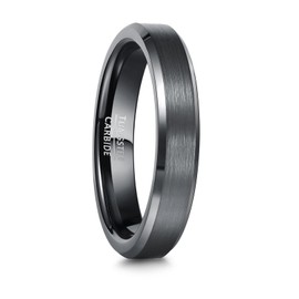 083BASE Unisex Tungsten Ring Black/Silver Blue, 4 mm/6 mm/8 mm Width, Brushed Metal Design, Bevelled Edges, Women's/Men's Jewellery in Various Sizes, Tungsten Carbide