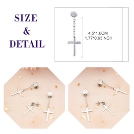 feilok Cross silver Earrings Studs for Men Women Stainless Steel Dangle Hoop Earring Small Huggie