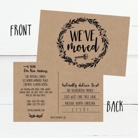 Hadley Designs Set of 50 Rustic Kraft We've Moved Postcards, Change of New Address Moving Announcements, House Warming Gifts, We Have Just Moved Note Cards, Pack of Real Estate Home Postcard