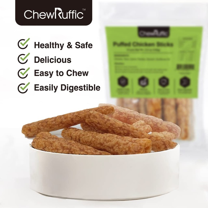 ChewRuffic Chicken Dog Chew Sticks, Puffed Human Grade Dog Treat
