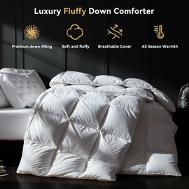 Three Geese Luxury Goose Down Fiber Comforter Twin Size, Ultra-Soft Fluffy Duvet Insert for All Season, 1800TC Cotton Blended Cover Hotel Style Bedding Comforter 68x90 inch
