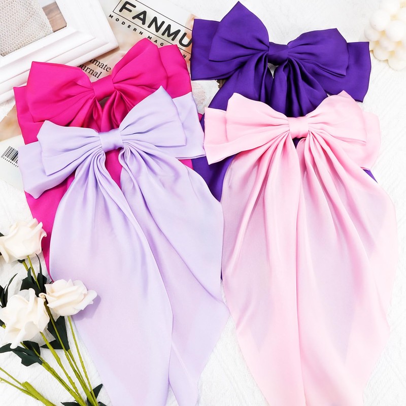 Atoden Hair Bows Silky Satin Bows for Hair Ribbons 4Pcs
