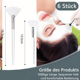 HSYTEK Pack of 6 Fan Mask Brushes, Plastic Handle Mask Brush, 18 cm and 13 cm Mask Brush Face, Fan Brush for Applying Masks, Makeup and Essences, White