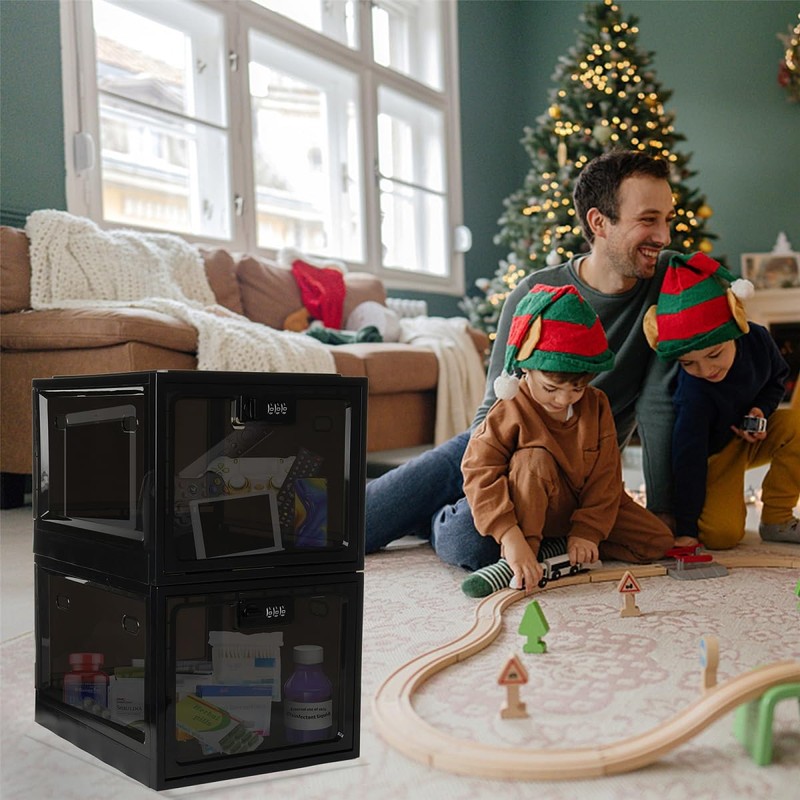 GLOQESEN 2 Pack Lock Box, Lockable Storage Box for Food/Snack/Medicines/Phone，Lock