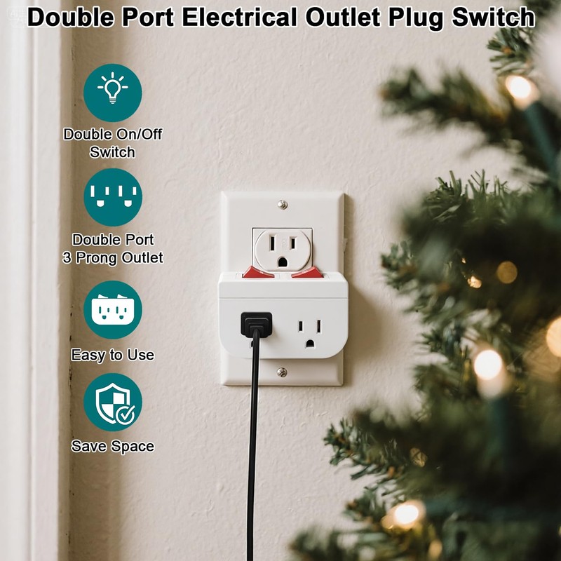 Oviitech Grounded Outlet Wall Tap Adapter with Red Indicator On/Off