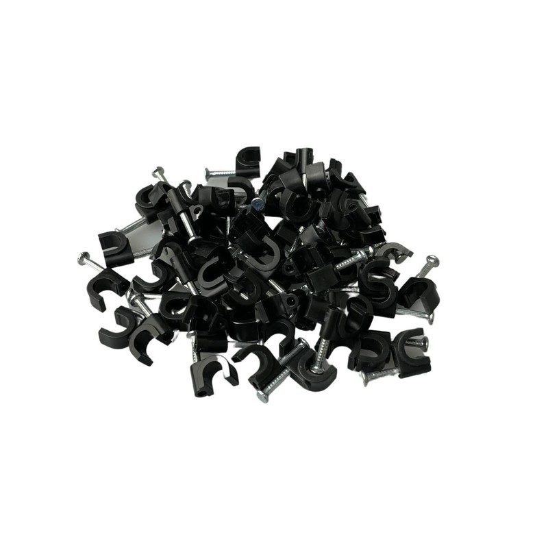100 x Black Round Cable Clips with Nail Fixings K