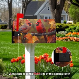 Fall Autumn Harvest Mailbox Covers Thanksgiving Red Cardinal Birds Maple Leaves Mailbox Post Cover Letter Box for Garden Standard Size 21x18 in for Yard Home Decor