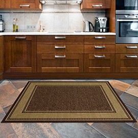 Ottomanson Ottohome Collection Non-Slip Rubberback Bordered Design 3x5 Indoor Area Rug, 3'3" x 5', Brown