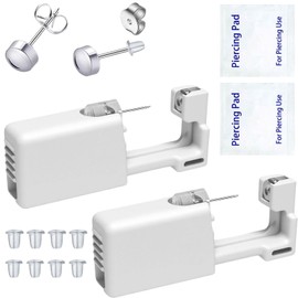 Ear Piercing Kits Disposable Ear Piercing Gun Kits No Pain Easy Use Ear Piercing Gun Kit Tool with Multi-Sized Gold Silver CZ Earring Studs (Silver- Grey)