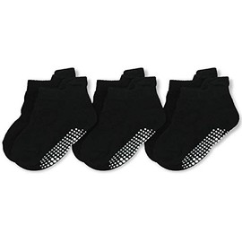 DEFAHN Grippy Socks Baby 3 Pairs Grip Ankle Socks Toddler Newborn Boys Girls Non-slip Grip Socks Cotton Anti Skid Socks 0-3 Years Comfortable, Flexible, Breathable(Black,0-6M)