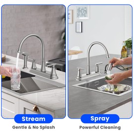 2-Handle Kitchen Faucet with Pull-Out Side Sprayer, HURRAN 8 Inch High Arch Stainless Steel 360°Rotating Kitchen Sink Faucet, 3 or 4 Hole Faucet for Kitchen Bar Rv Camper, Brushed Nickel