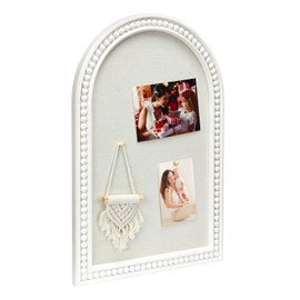 Umtiti 16" x 24" Linen Bulletin Board, Arched White Wood Frame with Beaded Trim, Decorative Pin Board Wall Organizer for Photos, Notes, Memo & Vision Board, 4060WH