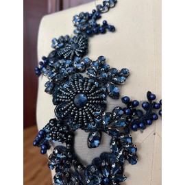 YMALANIYAKAIYA 1 Pair Sew on Crystals Rhinestones Appliques Patches for Front Bodice Decoration Sewing Beaded Wedding Evening Dress Clothing Prom Costumes Crafts (Deep blue), ymal-358