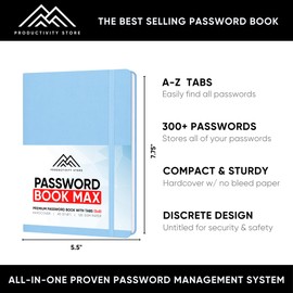 PRODUCTIVITY STORE Best Password Book With Alphabetical Tabs | Password Book, Organizer & Notebook | Password Keeper To Keep Website Logins & Passwords Safe | Black | Medium 5x8