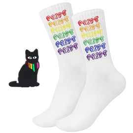 Dongcill 1 pair of rainbow socks and 1 piece pride pin, accessories rainbow, cat, One size fits all