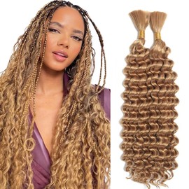 28 Inch Honey Blonde Human Braiding Hair for Boho Braids #27 Deep Water Wave Bulk Human Hair for Braiding Curly Human Hair for Bohemian Braids 100% Human Hair Water Wave 2 Bundles 100G for Braiding