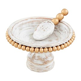 Mud Pie Gold Wood Beaded Candy, dish 3 1/2" x 6" dia | scoop 4"