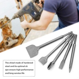 Keenso Juego de 5 Cinceles SDS Plus, Diferentes Tipos para Hormigón, Incluye Cincel Puntiagudo, Cincel Plano, para Cemento, Azulejos, Piedra