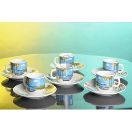 Cuban Expresso Cup Set Juego De Tazas De CafeClassic Car Carro Antiguo Clasico. 6 Cups, 6 Saucers. 12 Pieces.