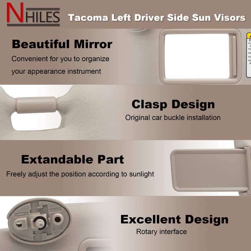 NHILES Left Driver Side Sun Visors Compatible with Toyota Tacoma
