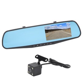 Acouto 1080P Dual Lens Mirror Cam 4.3 Inch Anti Glare Parking Monitor Rearview Camera (Without Memory Card)