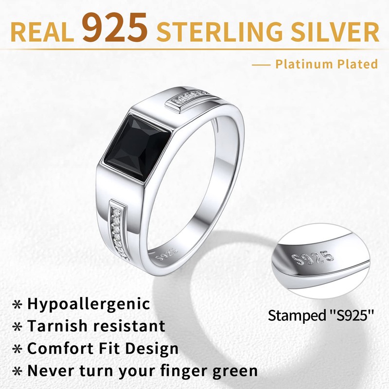 ChicSilver Mens Wedding Band Engagement Ring Sterling Silver Square Black