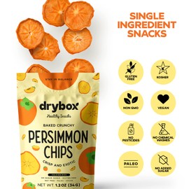 Drybox Dried Persimmons, Persimmon Chips Sliced No Sugar Added Fruit Snacks, Exotic Fruit Non-GMO | Unpeeled, with the Rind | Keto and Paleo Snack Naturally Sweet 1.2 oz per pack, 3 Pack