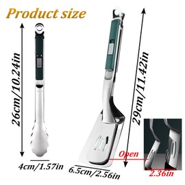 2Pcs Kitchen Cooking Tongs,Grill Clamp Spatula,Multi Functional Grill Clip 2-in-1,304 Stainless Steel Grill Clamp Spatula,for Flipping Bread Steak Fish Toast-Sliding Buckle Push Pull Design（Green）