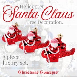Christmas Concepts® Pack of 3-90mm (3.5") Red & White Glittery Santa In Helicopter Baubles - Christmas Tree Decorations
