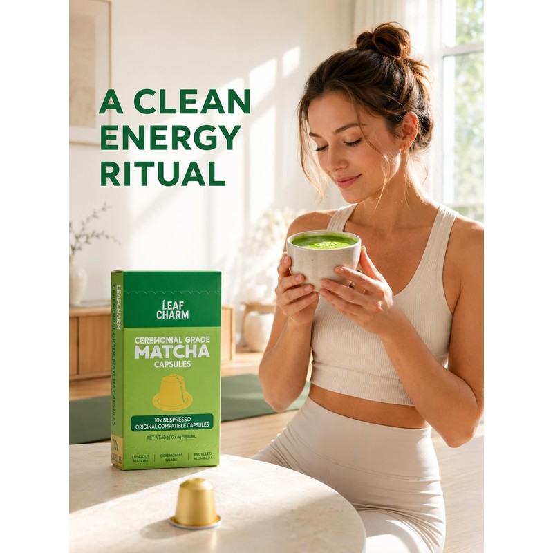 LeafCharm Matcha Capsules for Iced Latte, Original Line, 10 Count