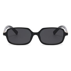 Gleyemor Fashion Retro Rectangle Sunglasses for Women Men Trendy Rectangular Frame UV400 Protection Shades (Black Frame/Grey Lens)