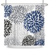 Boho Dahlia Flowers Shower Curtain Black Indigo Blue and Grey