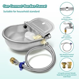 Automatic Water Dispenser for Dogs, Animal Drinking Water Bowl with 2 Float Valve,304 Stainless Steel auto self Filling Dog Water Bowl Dispenser Outdoor Livestock Water Bowl Kit for Chicken.