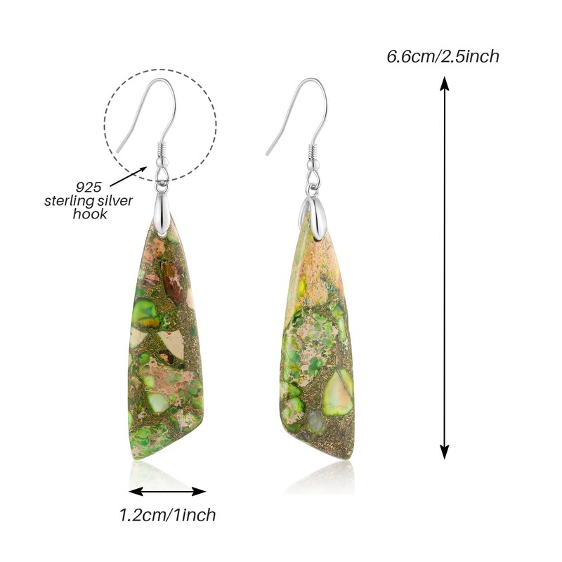 SELOVO Blue Green Jasper Stone Fishhook Dangle Drop Earrings